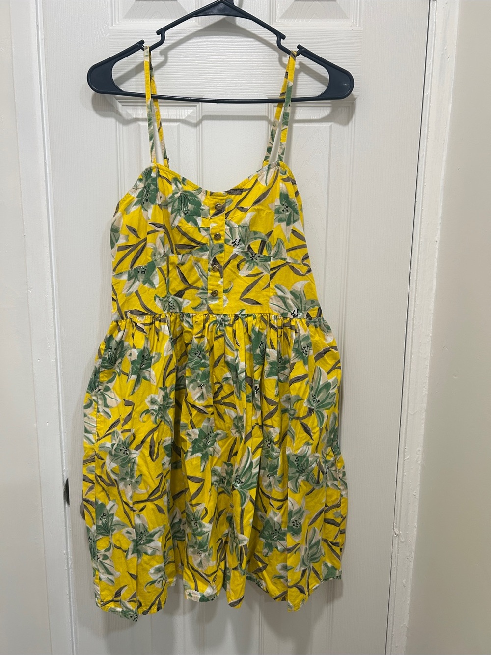 Womens or Junior' Yellow Floral Sundress with Adjustable Straps